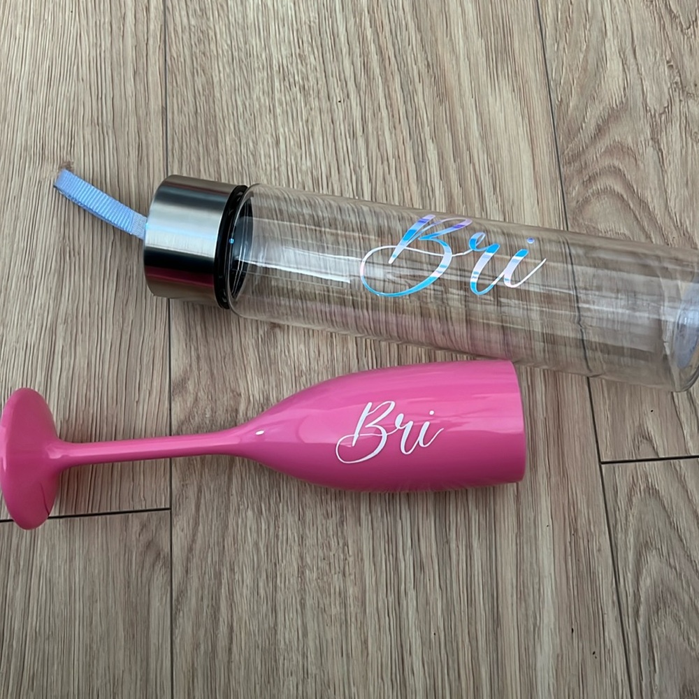 Custom Water Bottle and Champagne Flute for the name Bri - Picture 1 of 1